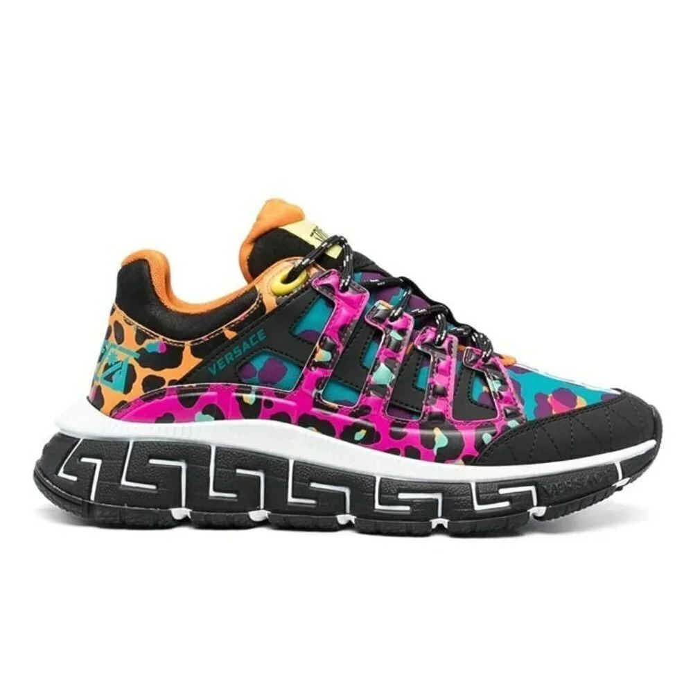 Versace Men's Trigreca Multicolor Leopard Printed Low Top Sneakers Size 42.5 EU